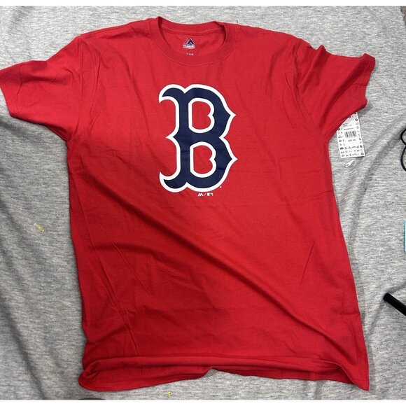 Majestic Boston Red Sox T Shirt Men's Size Large Solid Causal Crew Neck Red - Picture 1 of 9